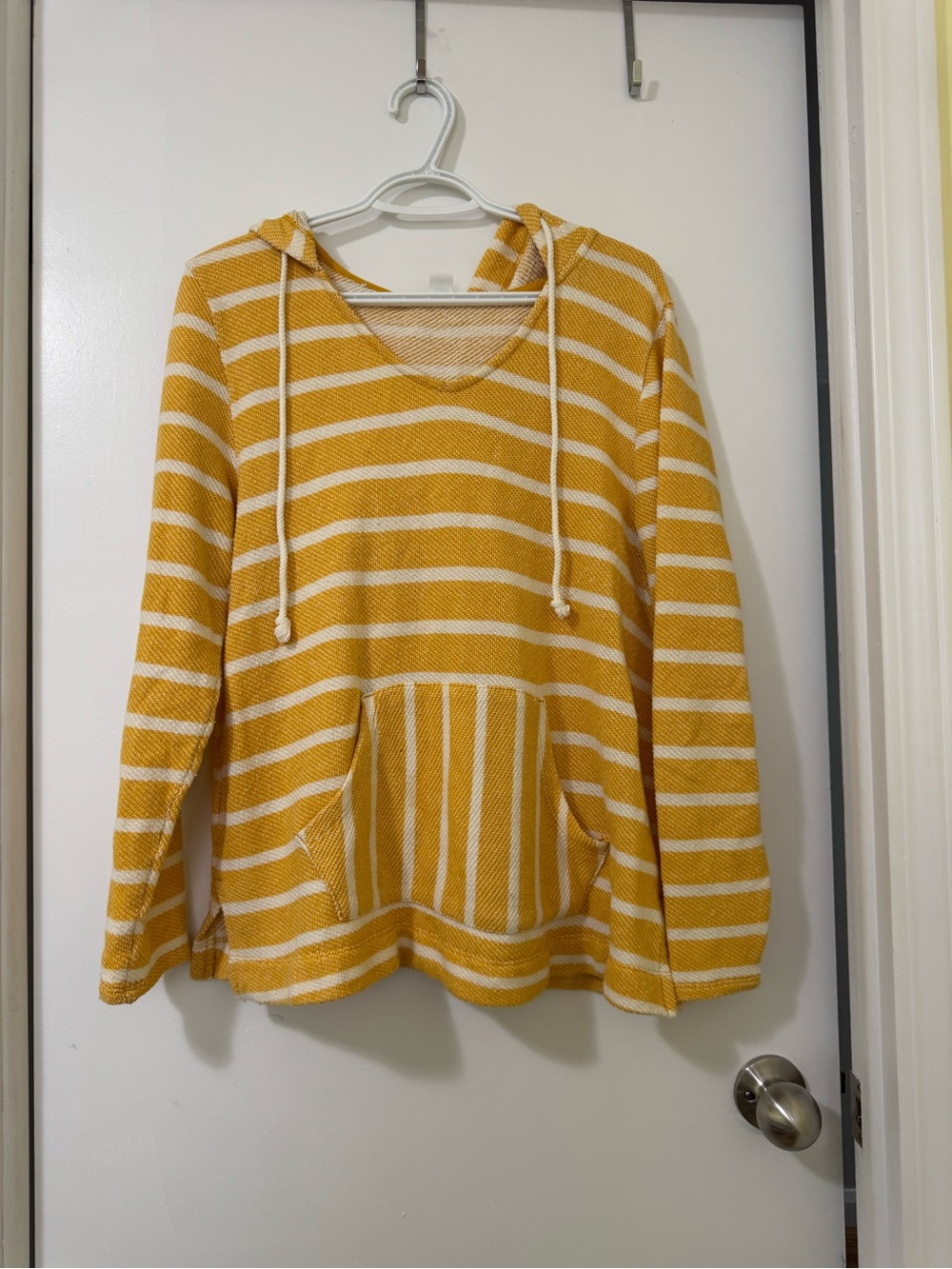 Old Navy Yellow & White Striped Knit Hoodie Sweater